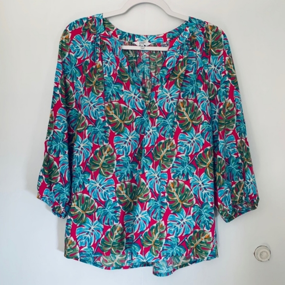 Crown & Ivy Palm Frond Leaf Blouse Swing Top - Picture 2 of 6